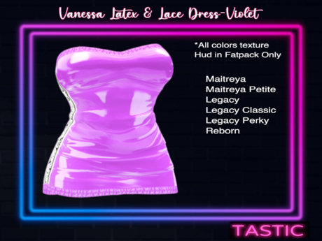 Second Life Marketplace - Tastic-Vanessa Latex and Lace Dress Violet
